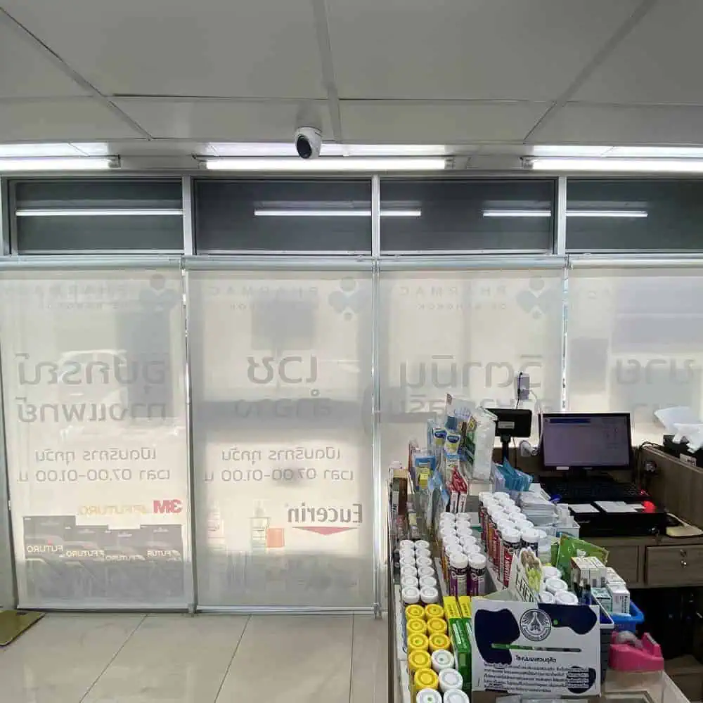 Pharmacy shop roller blind printed after Pharmacy shop roller blind printed after