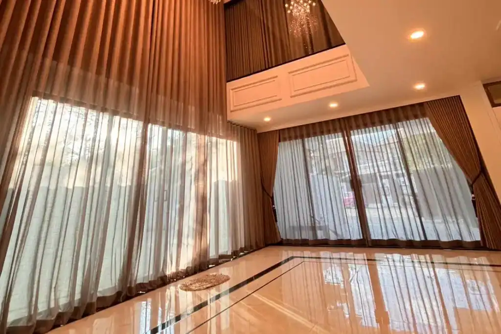 brown sheer curtain