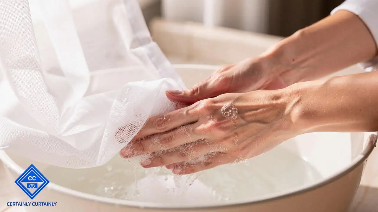 การซักผ้าม่านโปร่งด้วยมืออย่างถนอมเนื้อผ้า